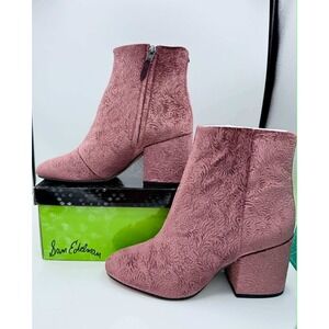 Sam Edelman Hilty Mauve Pink Velvet Floral Embossed Ankle Boots Size 9.5